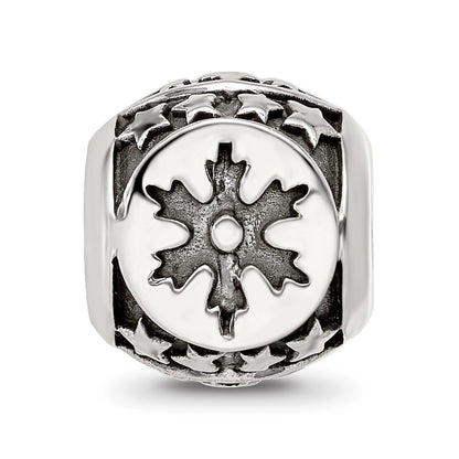 Sterling Silver Reflections Antiqued Snowflakes & Stars Pattern Bead