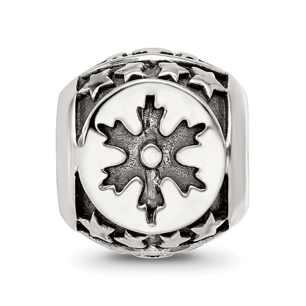 Sterling Silver Reflections Antiqued Snowflakes & Stars Pattern Bead