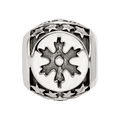 Sterling Silver Reflections Antiqued Snowflakes & Stars Pattern Bead