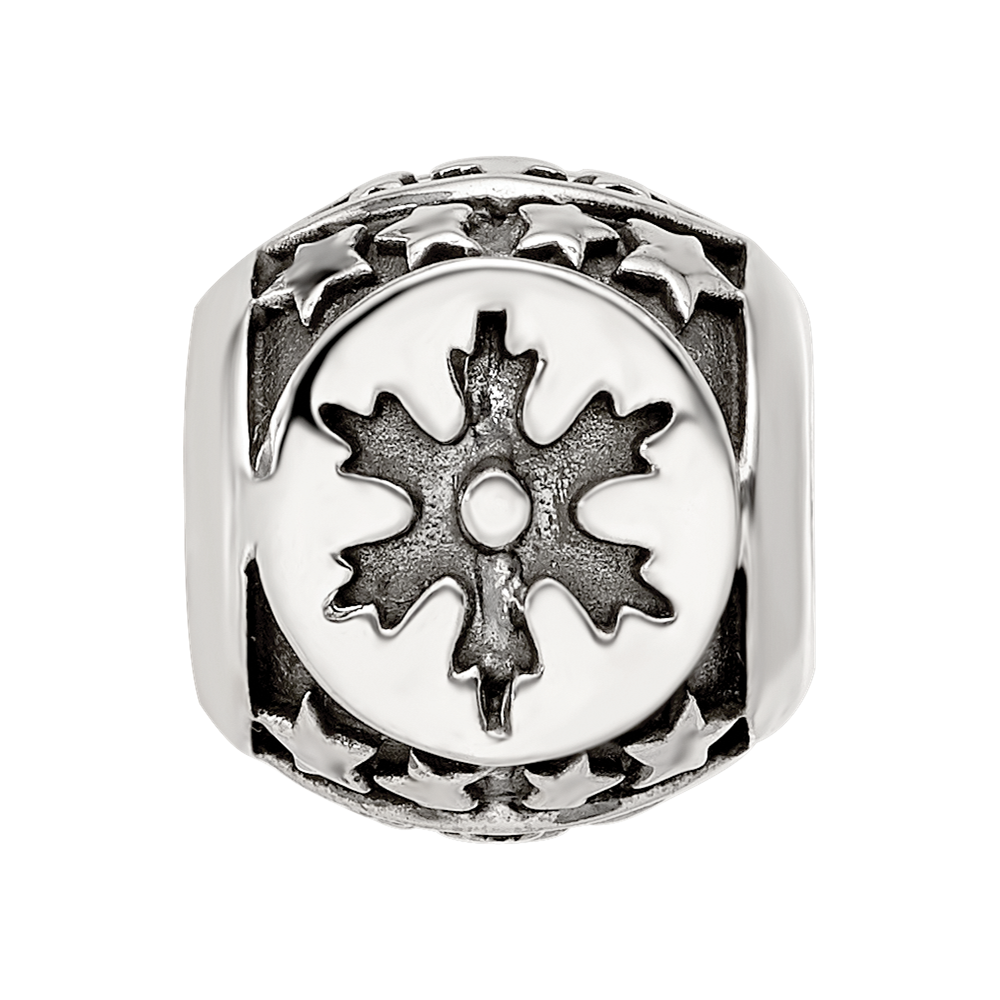 Sterling Silver Reflections Antiqued Snowflakes & Stars Pattern Bead