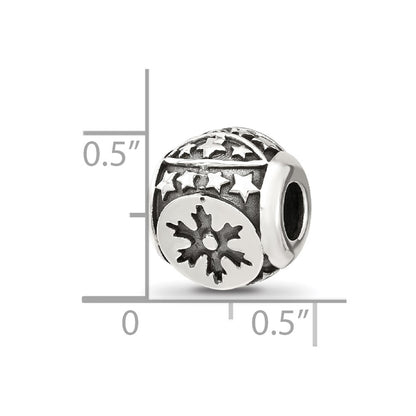 Sterling Silver Reflections Antiqued Snowflakes & Stars Pattern Bead