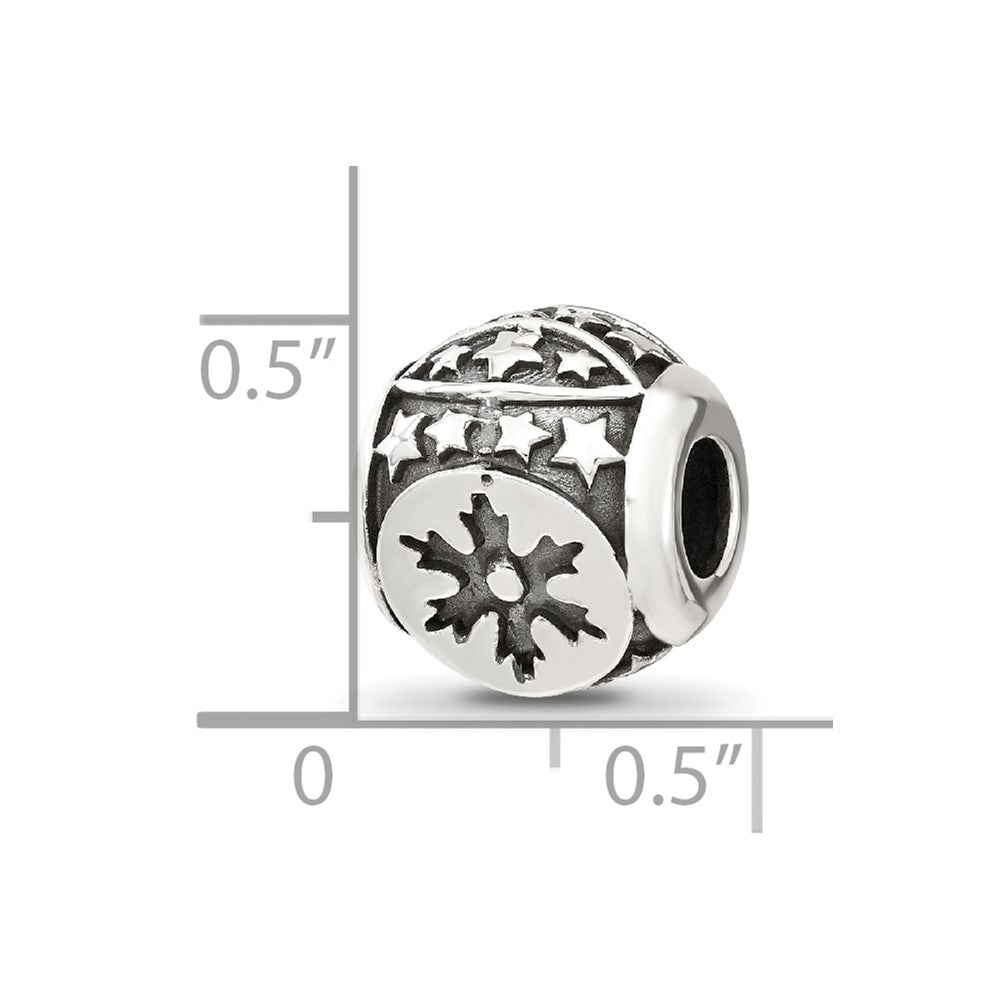 Sterling Silver Reflections Antiqued Snowflakes & Stars Pattern Bead