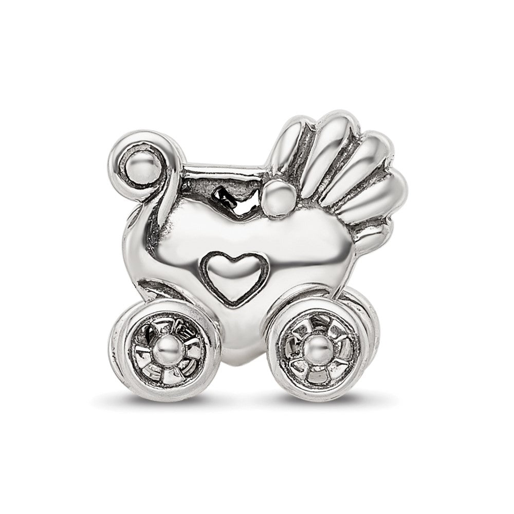 Sterling Silver Reflections Antiqued Baby Carriage Moveable Wheels Bead