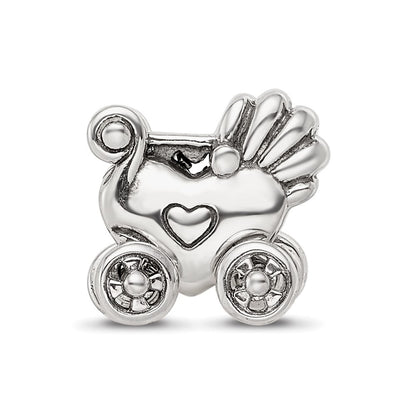 Sterling Silver Reflections Antiqued Baby Carriage Moveable Wheels Bead
