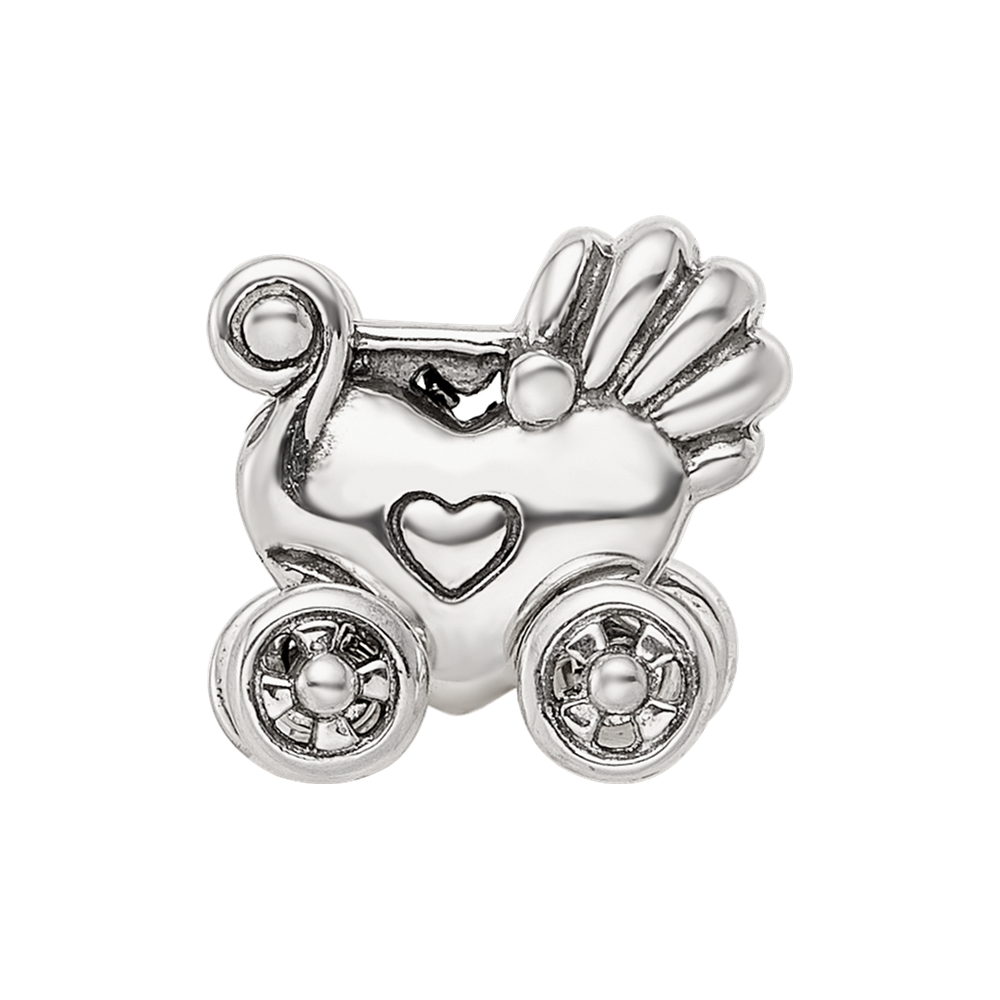 Sterling Silver Reflections Antiqued Baby Carriage Moveable Wheels Bead