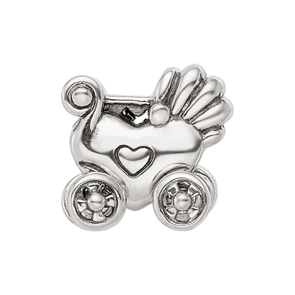 Sterling Silver Reflections Antiqued Baby Carriage Moveable Wheels Bead