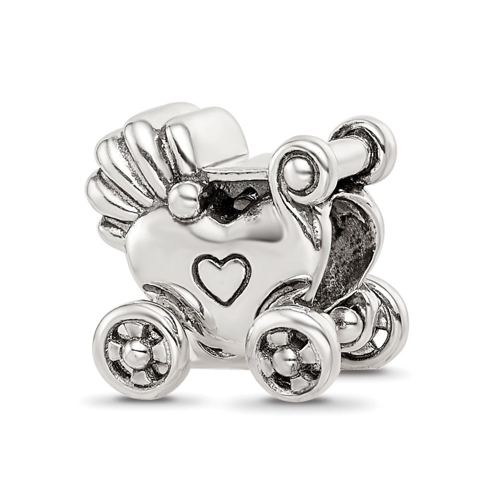 Sterling Silver Reflections Antiqued Baby Carriage Moveable Wheels Bead