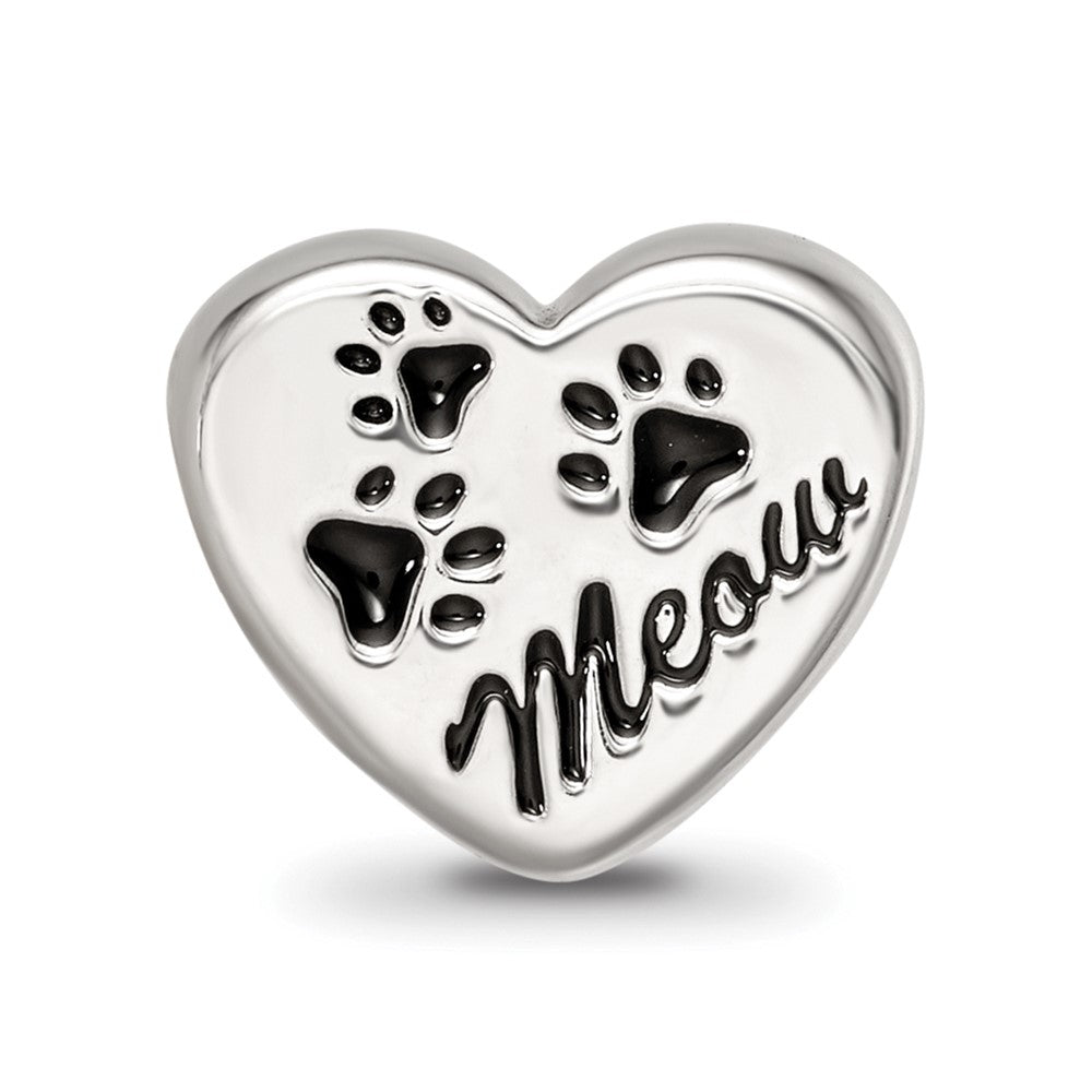 Sterling Silver Reflections Enamel Meow Paw Print Heart Bead