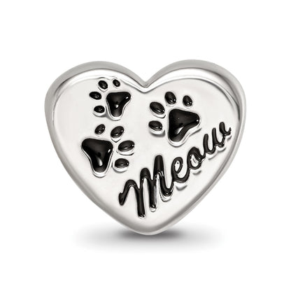 Sterling Silver Reflections Enamel Meow Paw Print Heart Bead