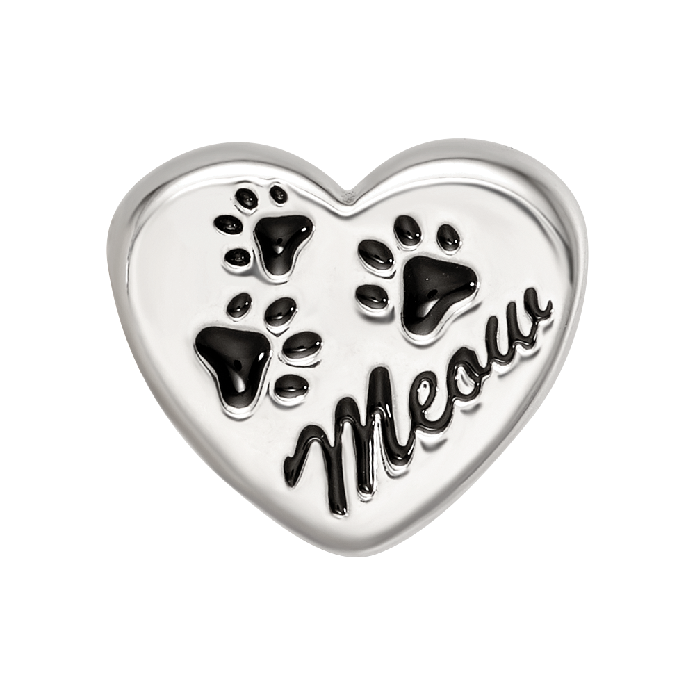 Sterling Silver Reflections Enamel Meow Paw Print Heart Bead