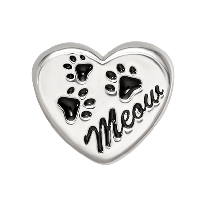 Sterling Silver Reflections Enamel Meow Paw Print Heart Bead