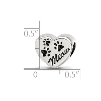 Sterling Silver Reflections Enamel Meow Paw Print Heart Bead