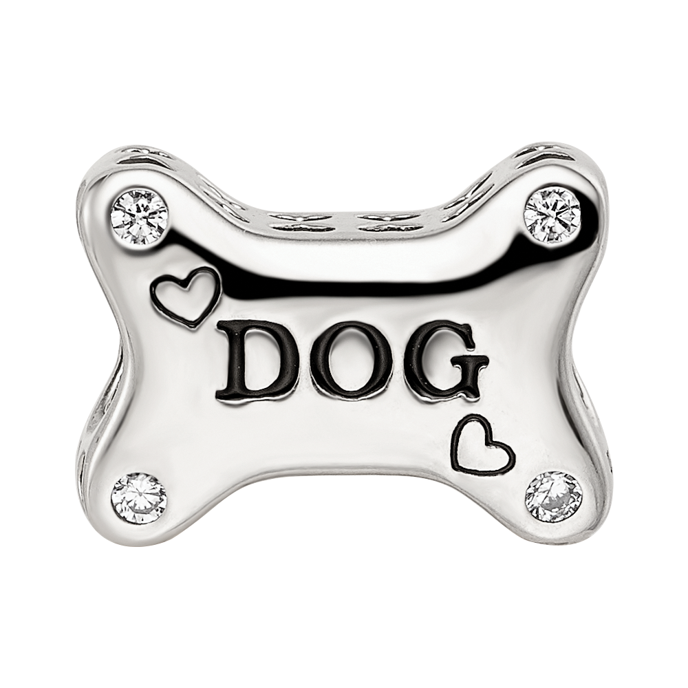 Sterling Silver Reflections Enamel Dog Bone CZ Bead