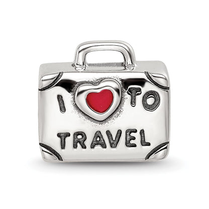 Sterling Silver Reflections Antiqued Enamel I Heart To Travel Suitcase Bead