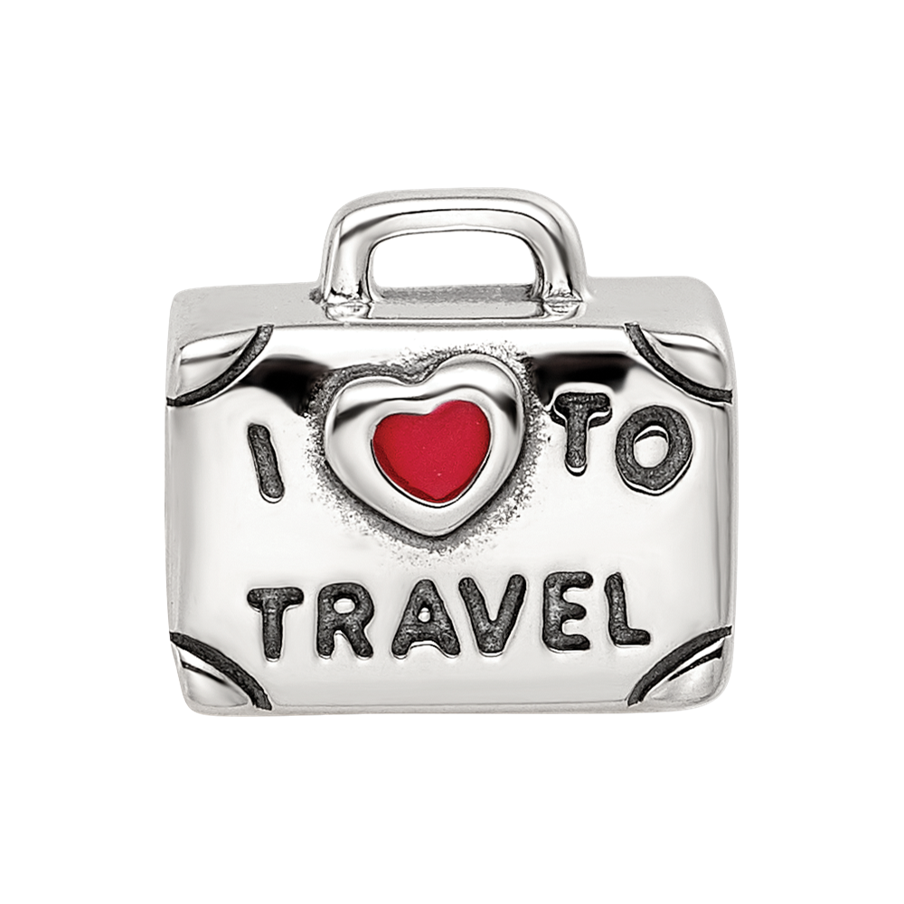 Sterling Silver Reflections Antiqued Enamel I Heart To Travel Suitcase Bead