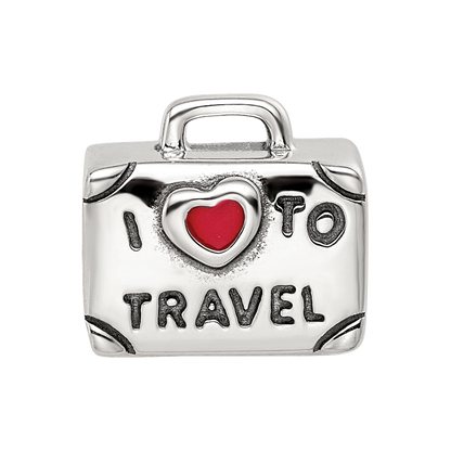 Sterling Silver Reflections Antiqued Enamel I Heart To Travel Suitcase Bead