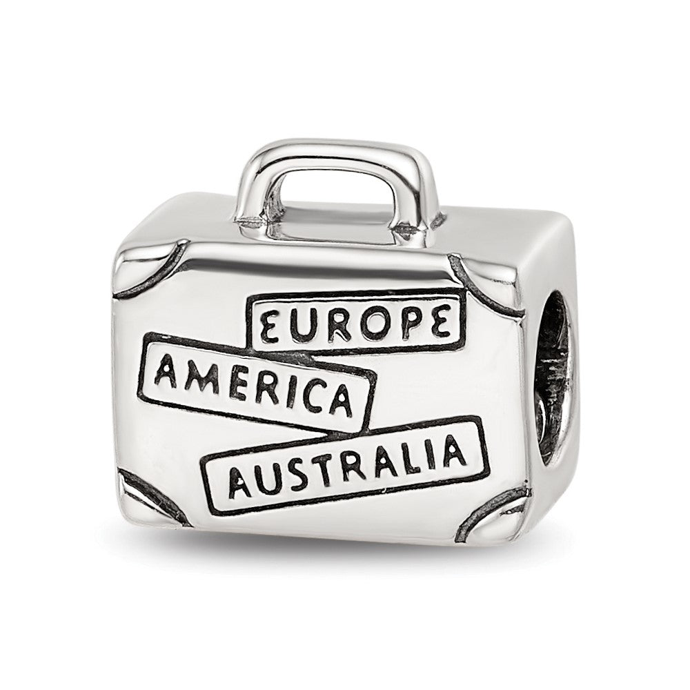 Sterling Silver Reflections Antiqued Enamel I Heart To Travel Suitcase Bead