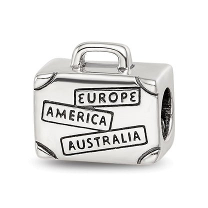 Sterling Silver Reflections Antiqued Enamel I Heart To Travel Suitcase Bead