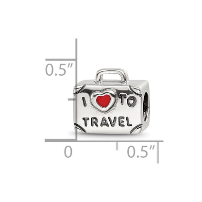Sterling Silver Reflections Antiqued Enamel I Heart To Travel Suitcase Bead
