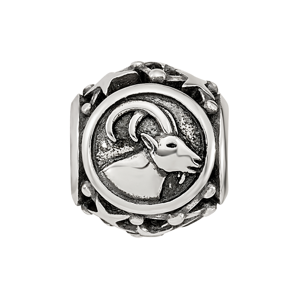 Sterling Silver Reflections Antiqued Zodiac Capricorn Bead