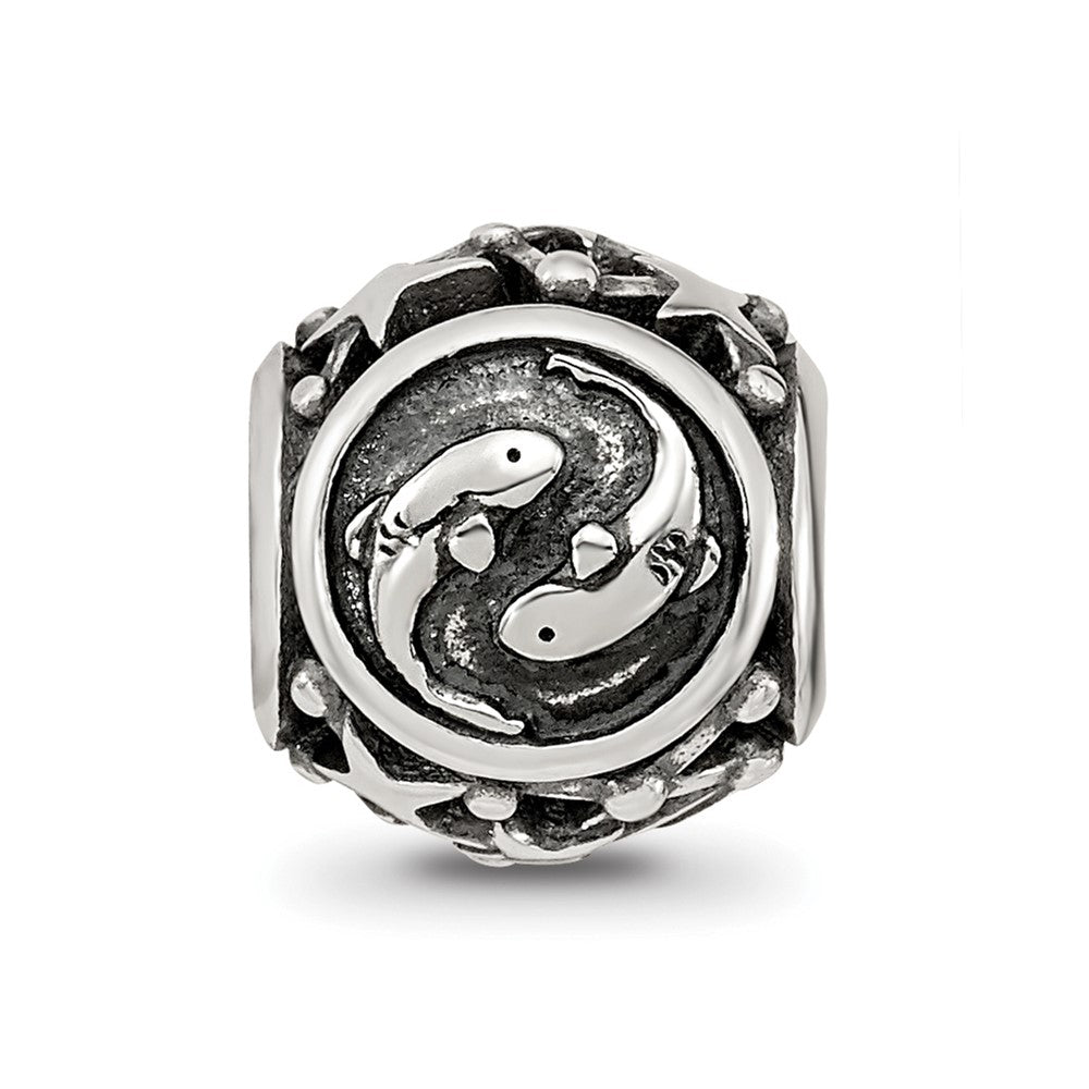 Sterling Silver Reflections Antiqued Zodiac Pisces Bead