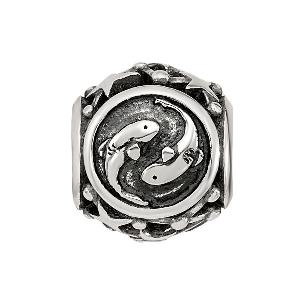 Sterling Silver Reflections Antiqued Zodiac Pisces Bead