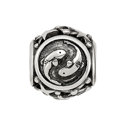 Sterling Silver Reflections Antiqued Zodiac Pisces Bead