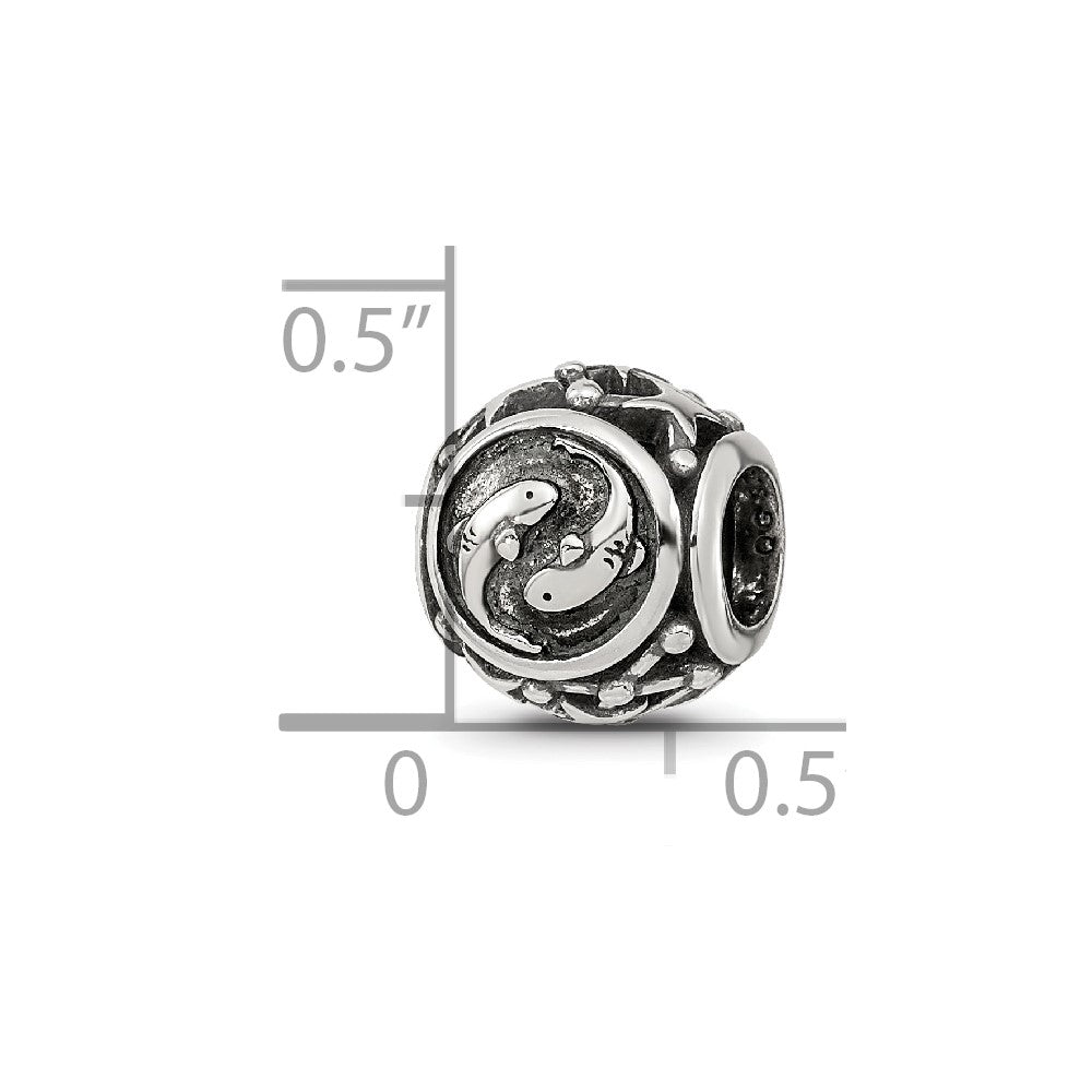 Sterling Silver Reflections Antiqued Zodiac Pisces Bead
