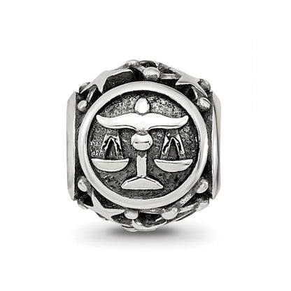 Sterling Silver Reflections Antiqued Zodiac Libra Bead