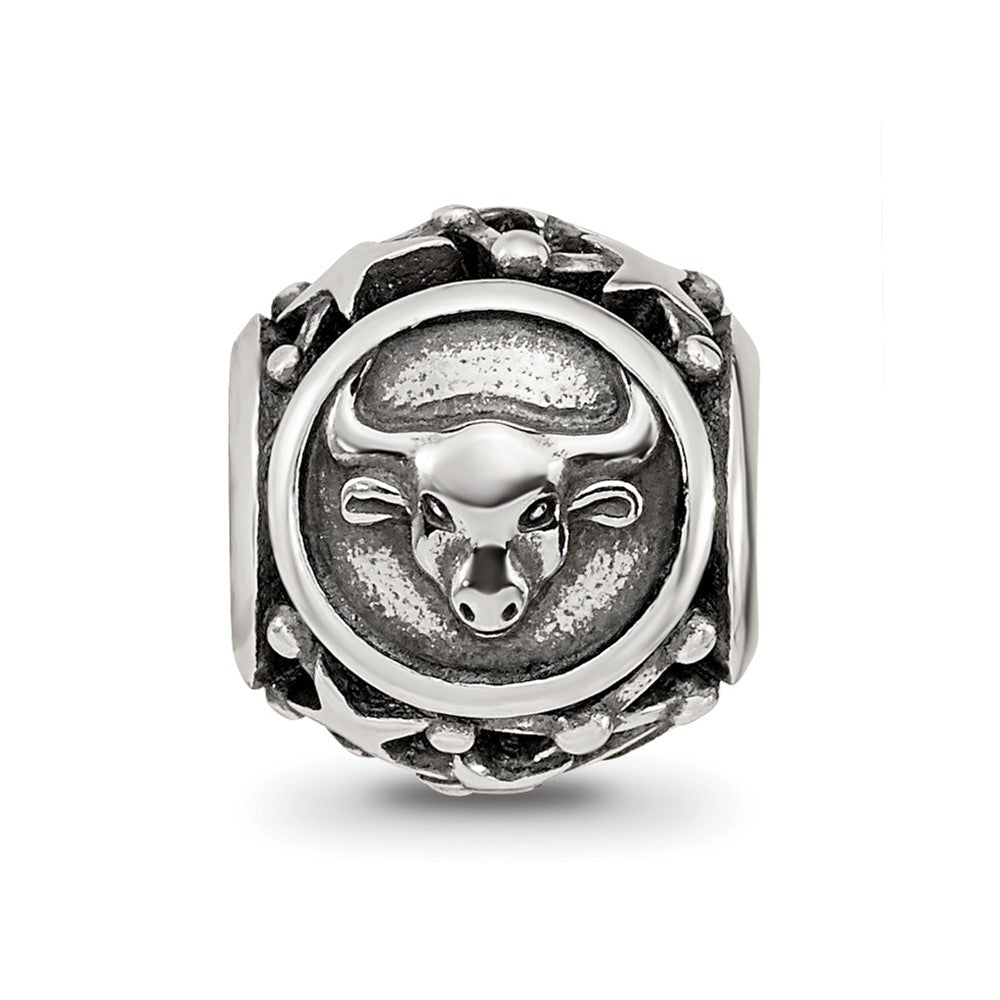 Sterling Silver Reflections Antiqued Zodiac Taurus Bead