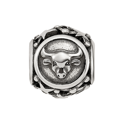 Sterling Silver Reflections Antiqued Zodiac Taurus Bead