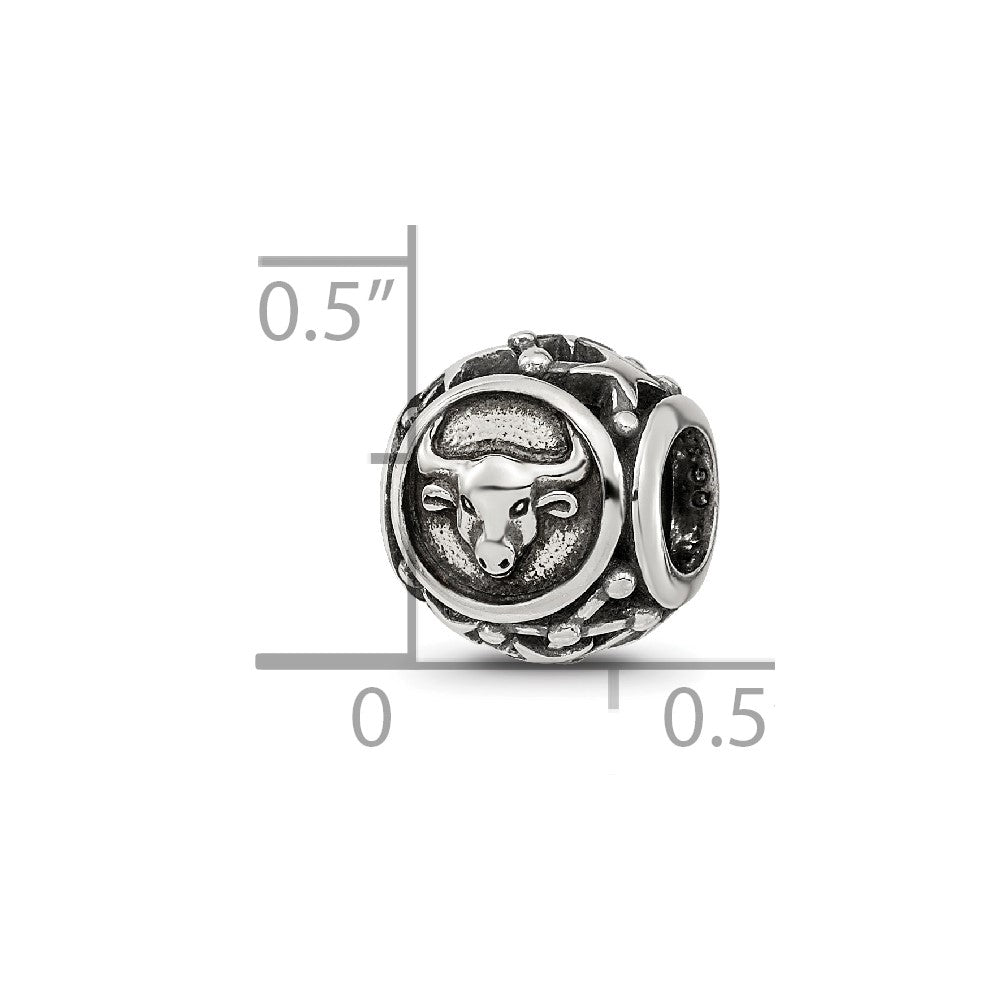 Sterling Silver Reflections Antiqued Zodiac Taurus Bead