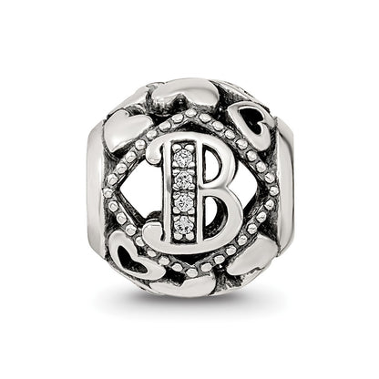 Sterling Silver Reflections CZ Letter B Bead