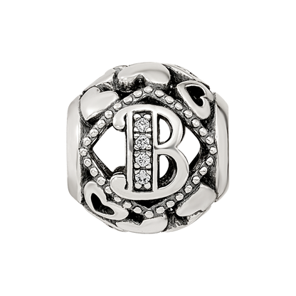 Sterling Silver Reflections CZ Letter B Bead