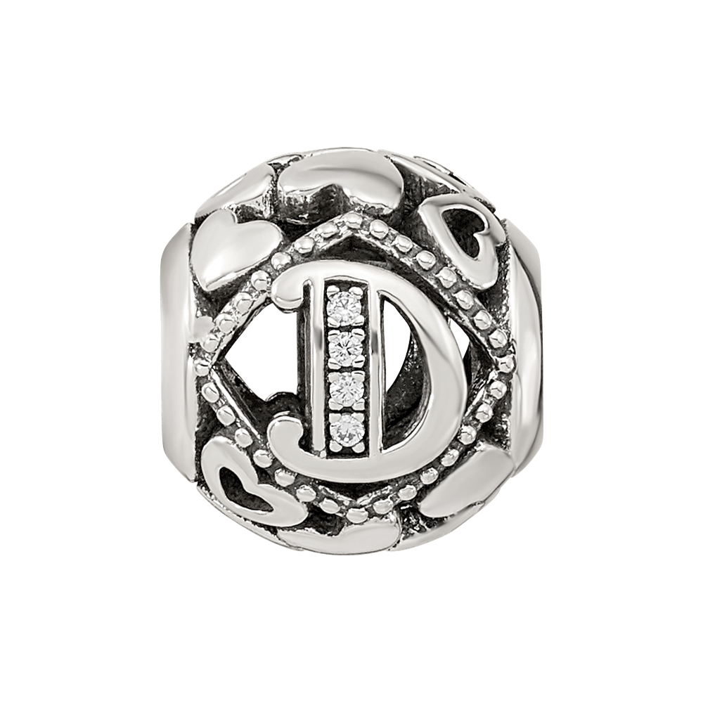 Sterling Silver Reflections CZ Letter D Bead