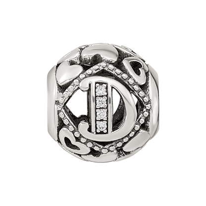 Sterling Silver Reflections CZ Letter D Bead