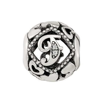 Sterling Silver Reflections CZ Letter F Bead