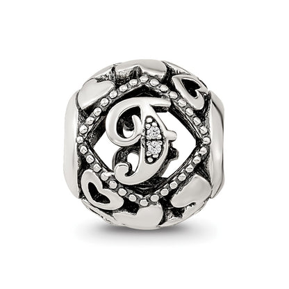 Sterling Silver Reflections CZ Letter F Bead