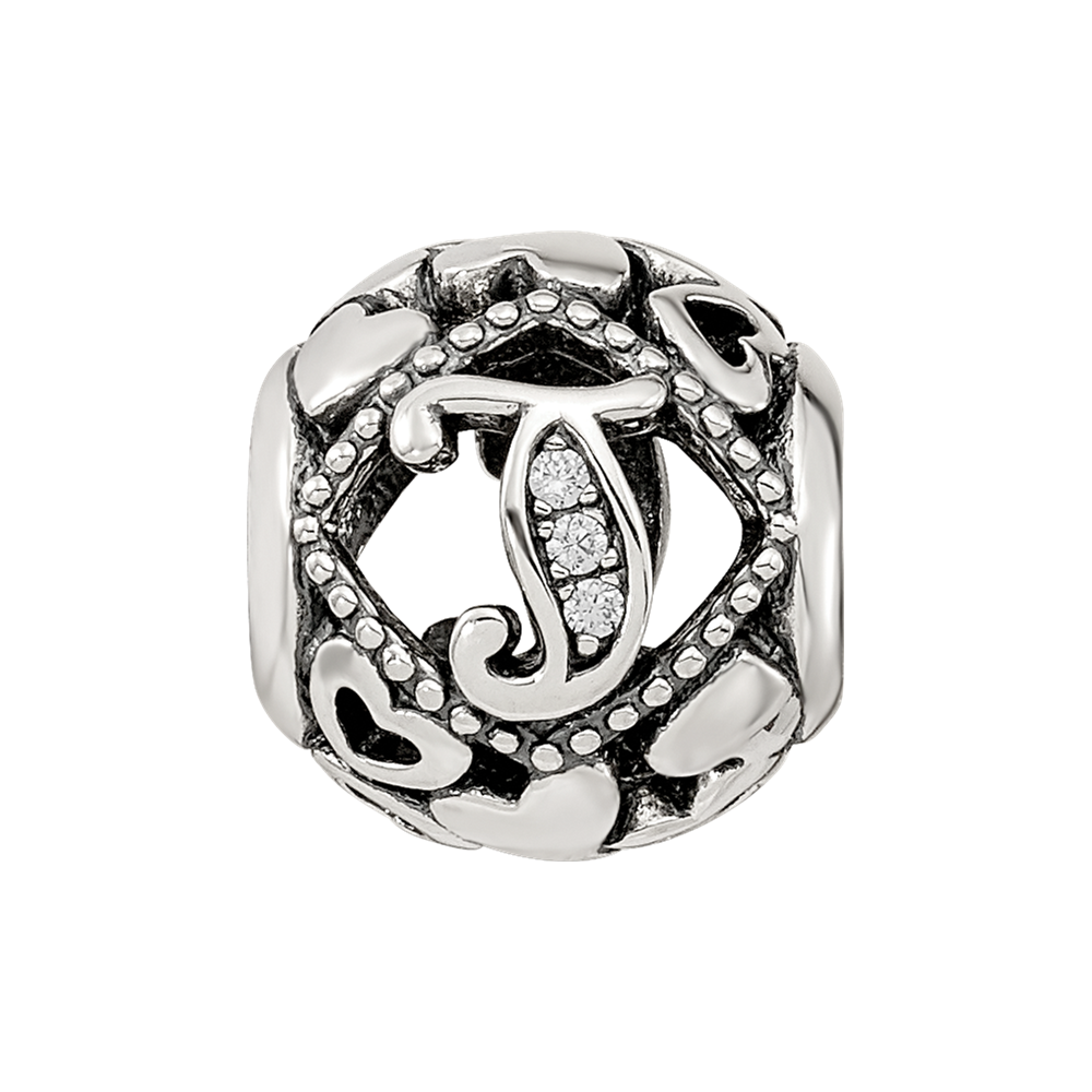 Sterling Silver Reflections CZ Letter T Bead
