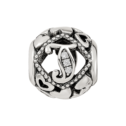 Sterling Silver Reflections CZ Letter T Bead