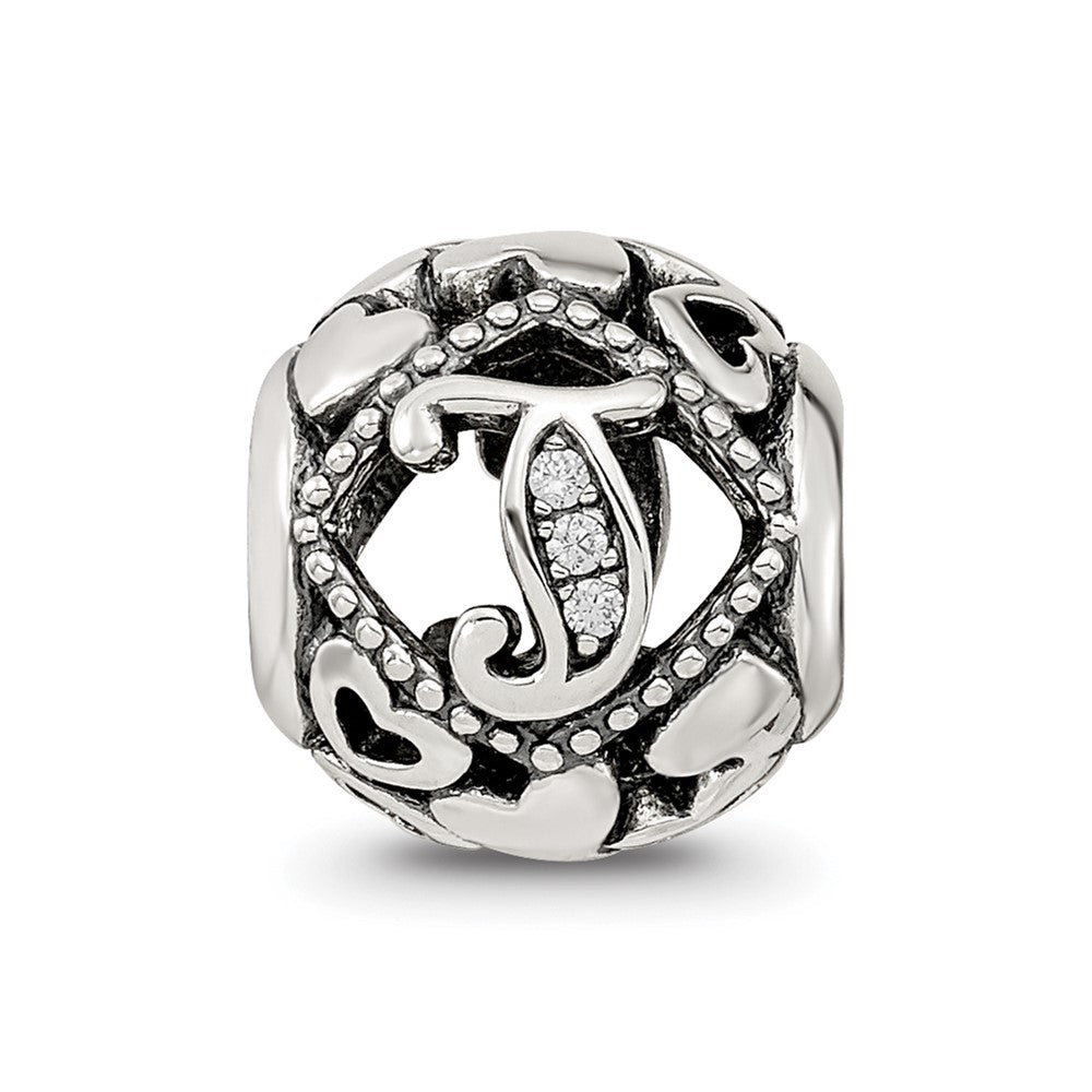Sterling Silver Reflections CZ Letter T Bead