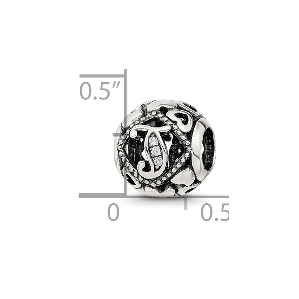 Sterling Silver Reflections CZ Letter T Bead