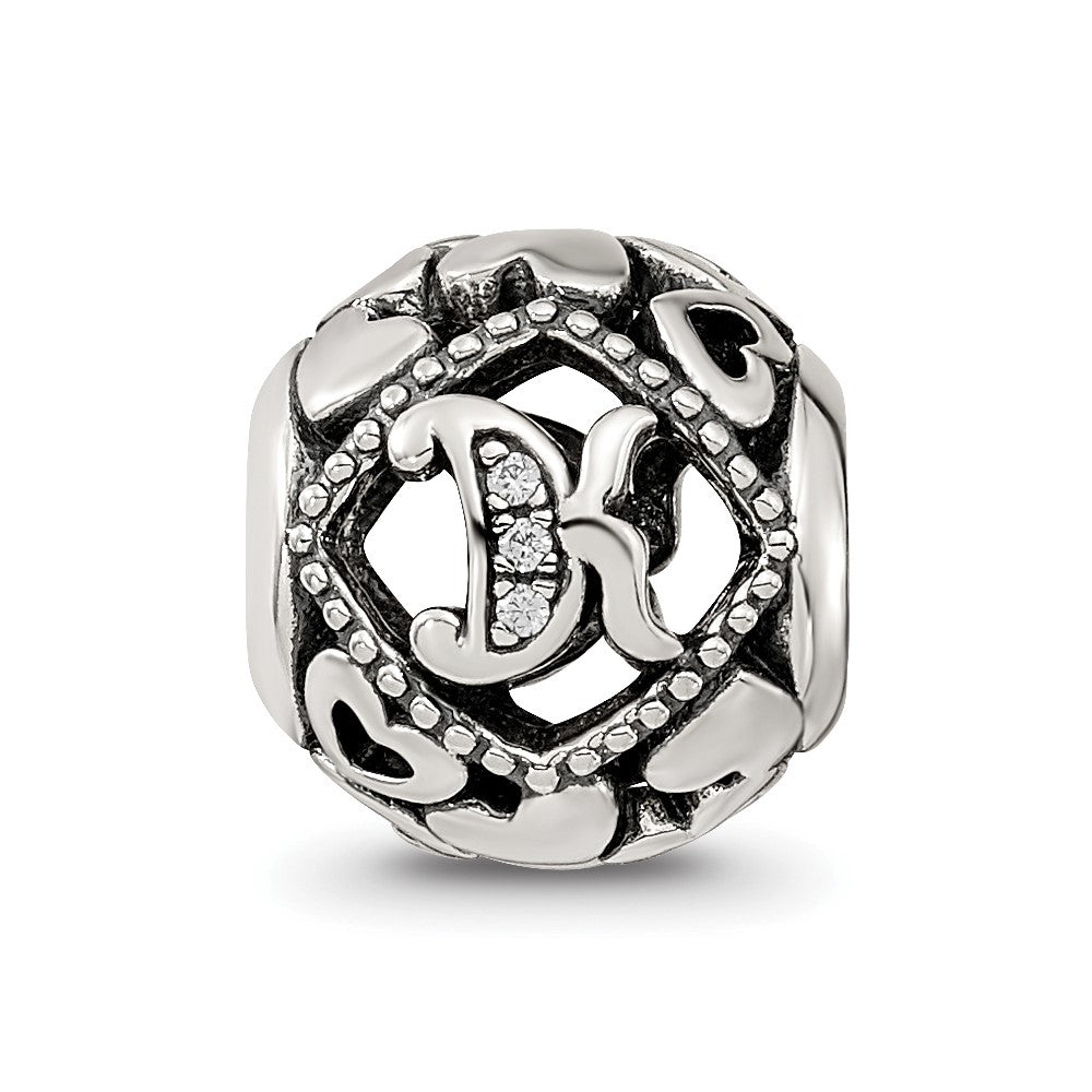 Sterling Silver Reflections CZ Letter K Bead