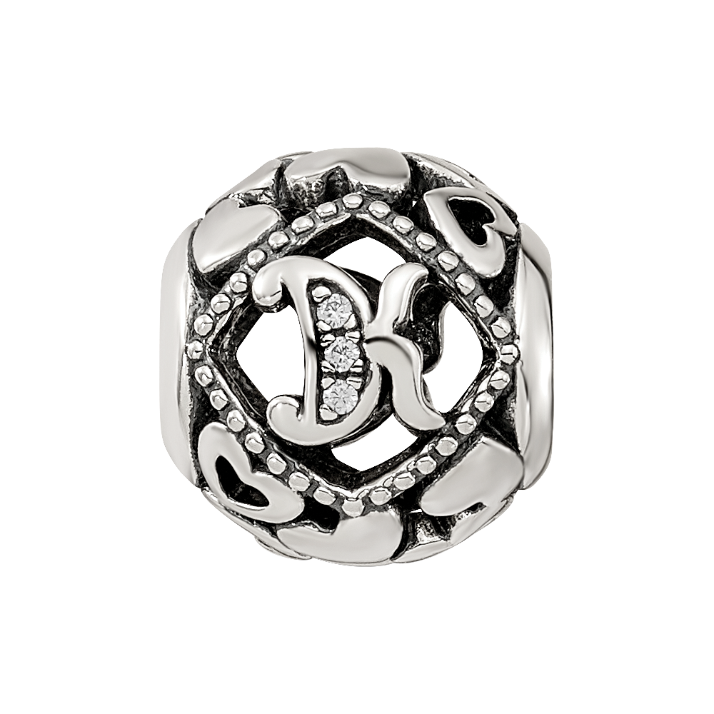 Sterling Silver Reflections CZ Letter K Bead