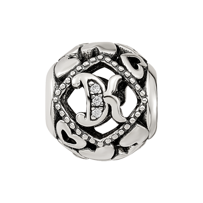 Sterling Silver Reflections CZ Letter K Bead