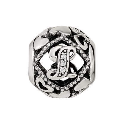 Sterling Silver Reflections CZ Letter L Bead