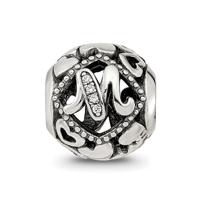 Sterling Silver Reflections CZ Letter M Bead
