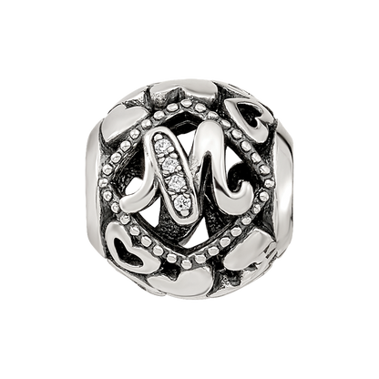 Sterling Silver Reflections CZ Letter M Bead