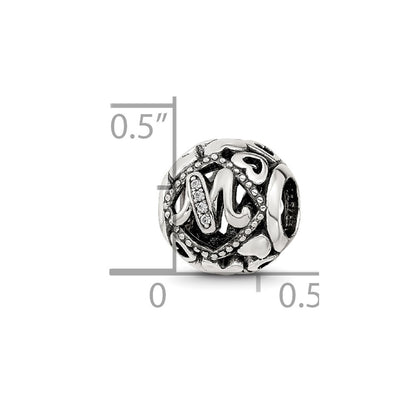 Sterling Silver Reflections CZ Letter M Bead