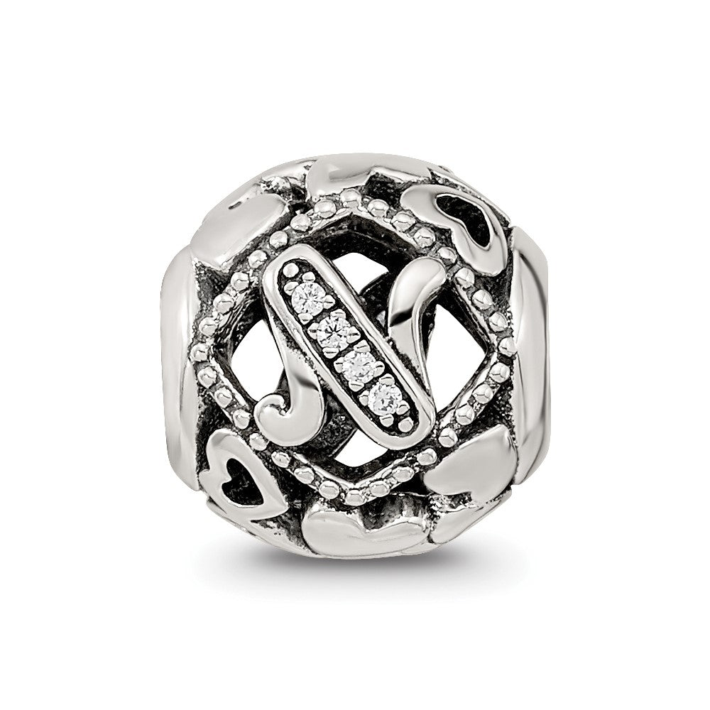 Sterling Silver Reflections CZ Letter N Bead